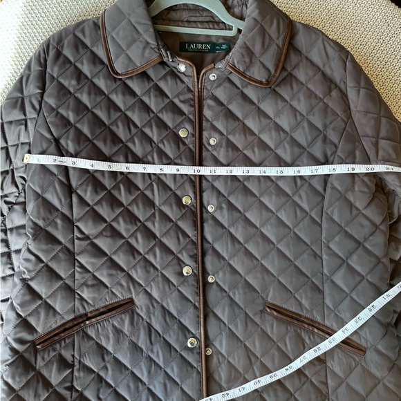 LAUREN by Ralph Lauren Quilted Jacket Women’s XL Gray with Leather Trim Coat - Picture 15 of 16